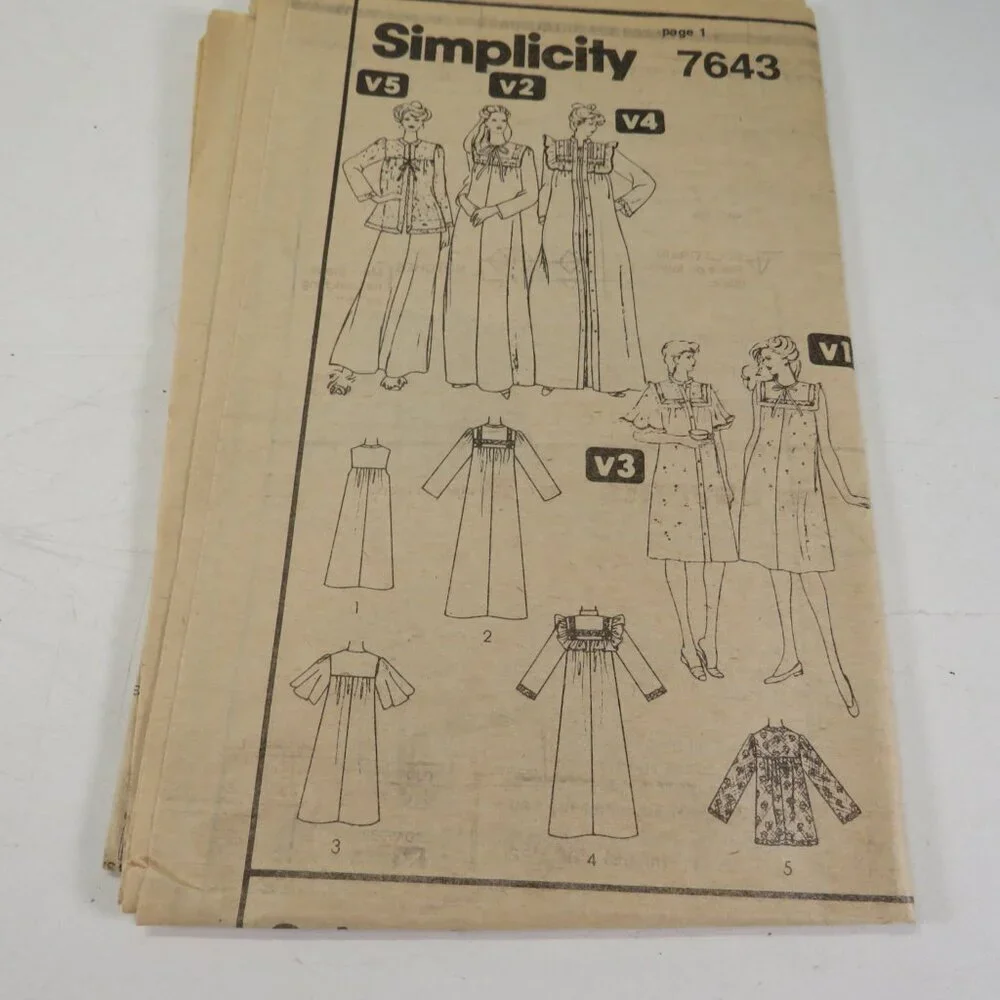 Simplicity 7643 clothing pattern Sm 10-12 Nightgown, Robe, Bed Jacket